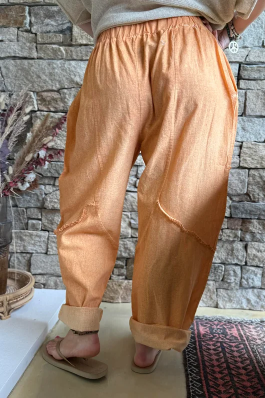 Rustic Nature Linen Blend Barrel Pant Washed Cayenne